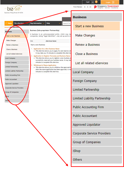 BizFile eservices directory