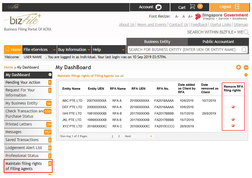 RFA Filing Access Dashboard