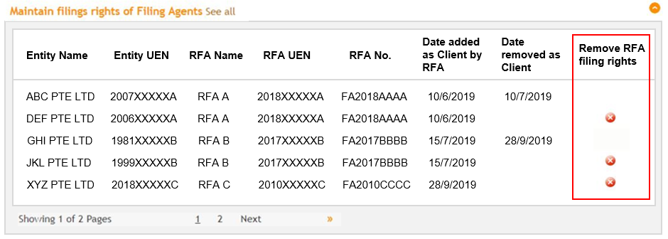 Filing access screenshot