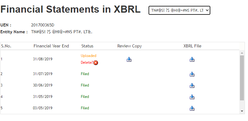 Financial Statements filed in XBRL Financial Statements filed in XBRL